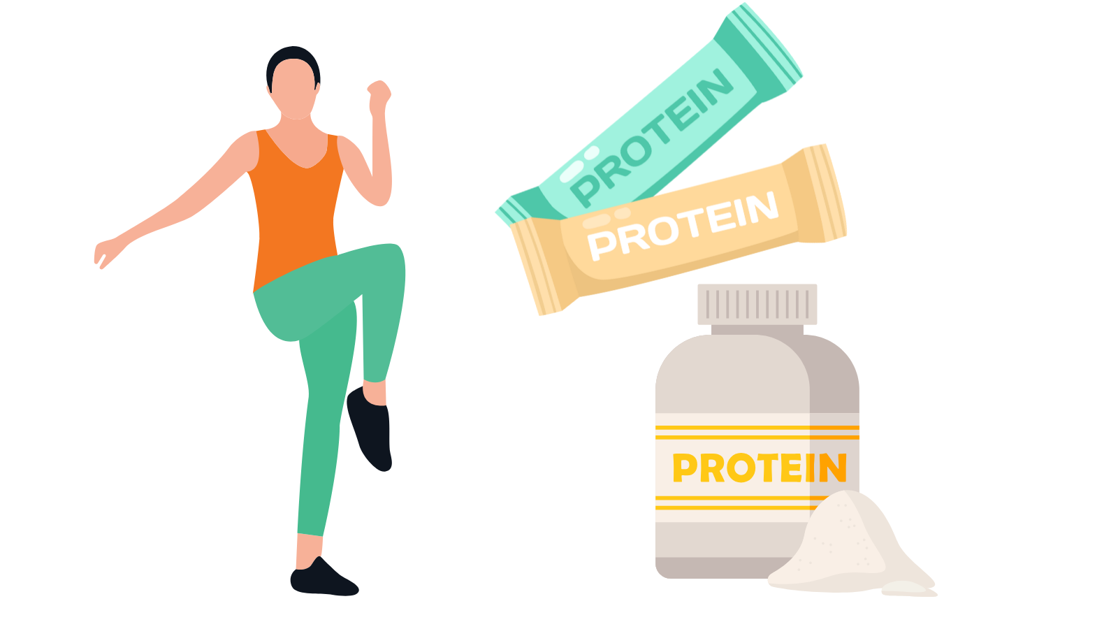 フィットネスでプロテインと健康食品を映している図解
